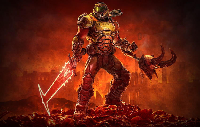 demon, sword, bones, hell, head, Doom Eternal, doomslayer for , section Ð¸Ð³ÑÑ, Doom 64 HD wallpaper